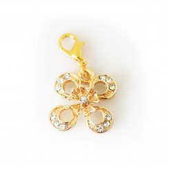 Diamante Four Leaf Clover Dangle - Gold Tone